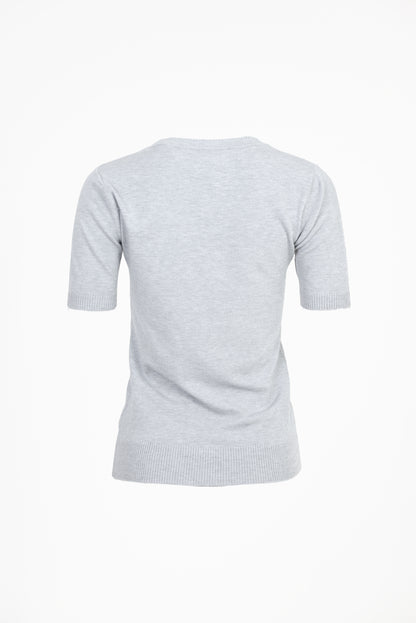 Дамска блуза фино плетиво с къс ръкав – Soft Grey Knit