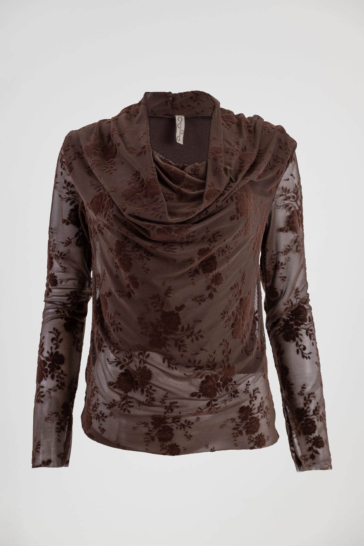 Дамска кафява блуза с флорален десен и гръцко деколте – Cocoa Floral Mesh