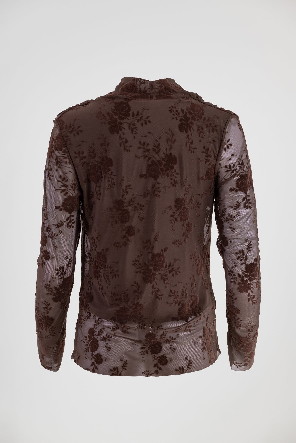 Дамска кафява блуза с флорален десен и гръцко деколте – Cocoa Floral Mesh