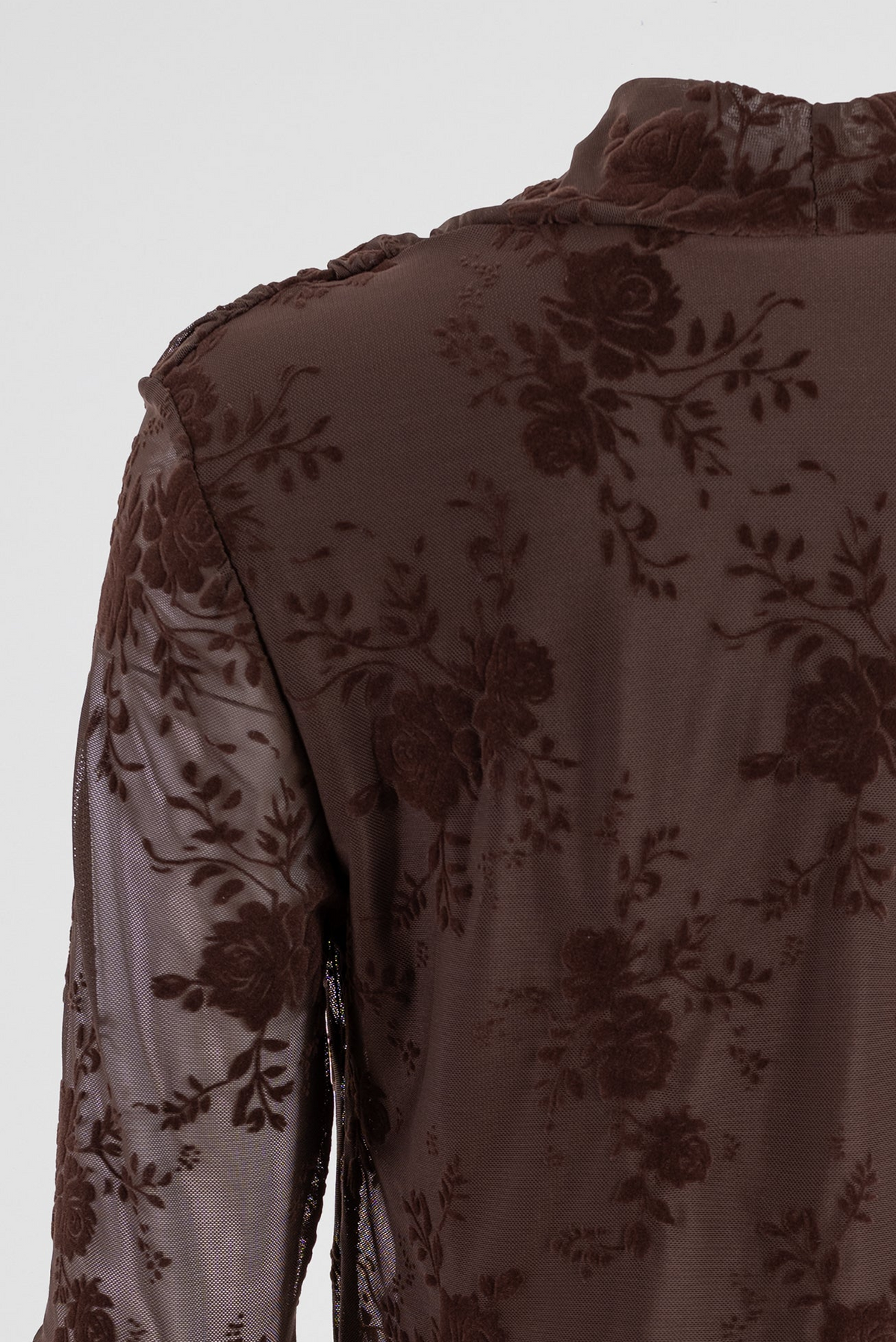 Дамска кафява блуза с флорален десен и гръцко деколте – Cocoa Floral Mesh
