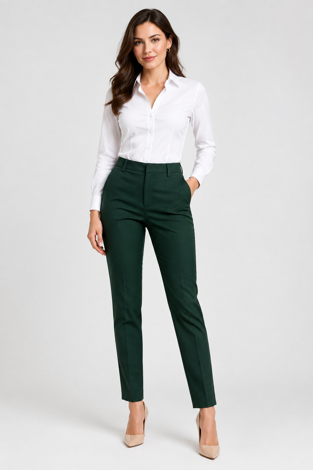 Дамски тъмнозелен панталон с висока талия – Forest Tailored Pants