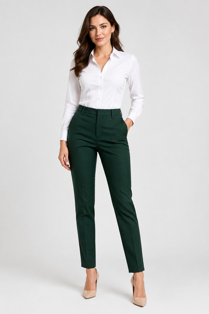 Дамски тъмнозелен панталон с висока талия – Forest Tailored Pants