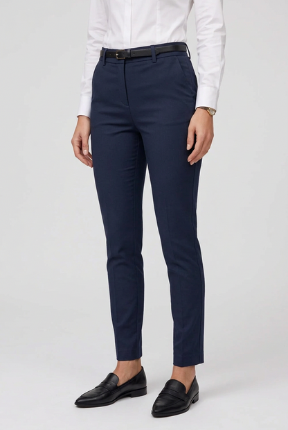 Дамски тъмносин панталон с права кройка и висока талия – Navy Tailored Pants