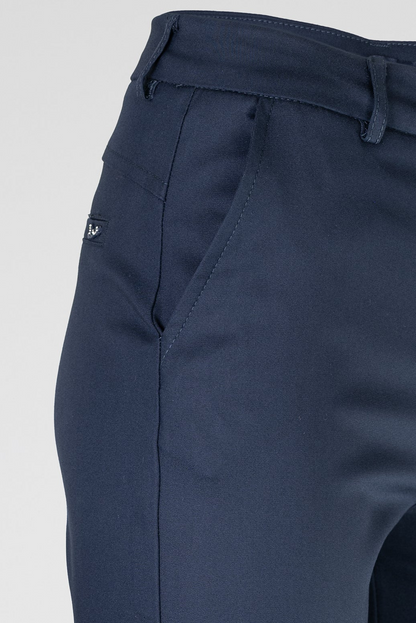 Дамски тъмносин панталон с права кройка и висока талия – Navy Tailored Pants