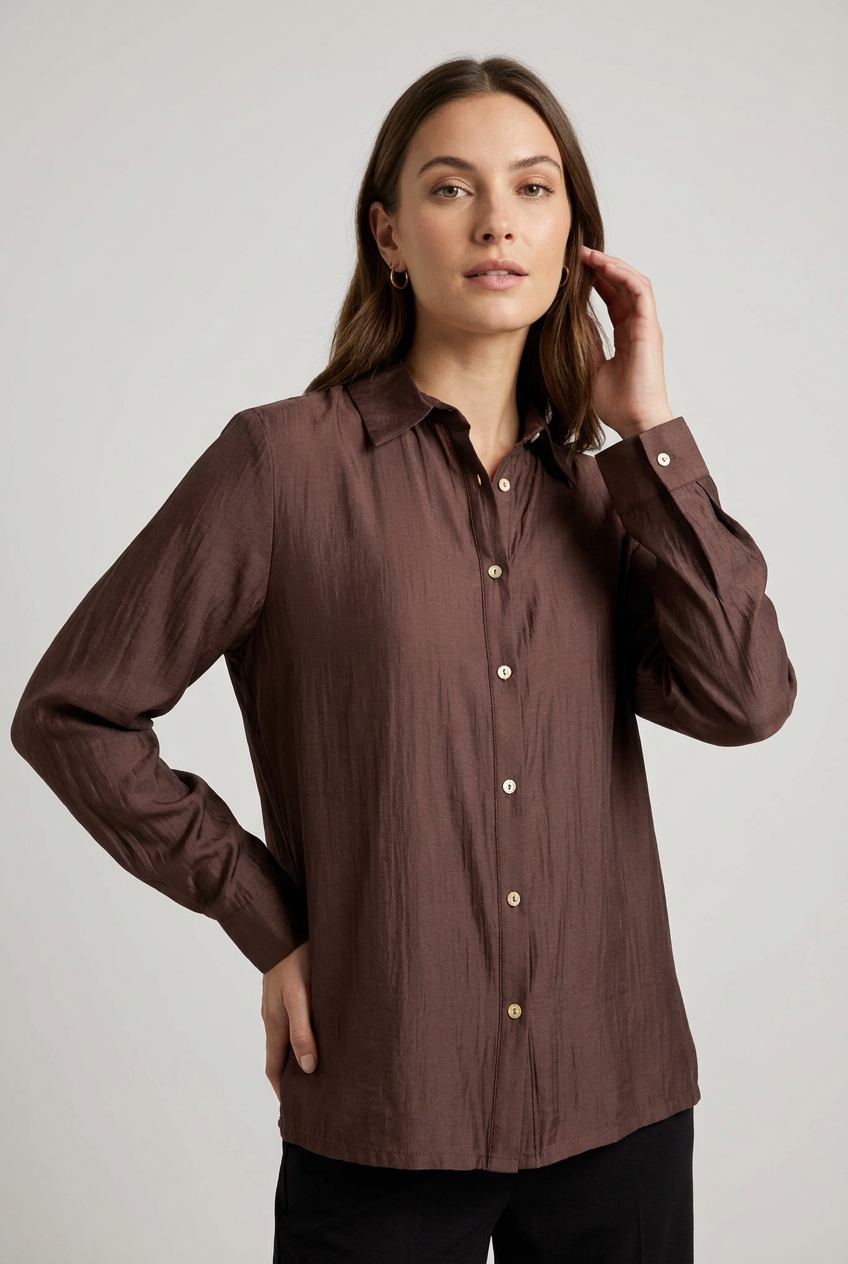 Дамска риза от вискоза в цвят шоколадово кафяво – Coffee Shirt