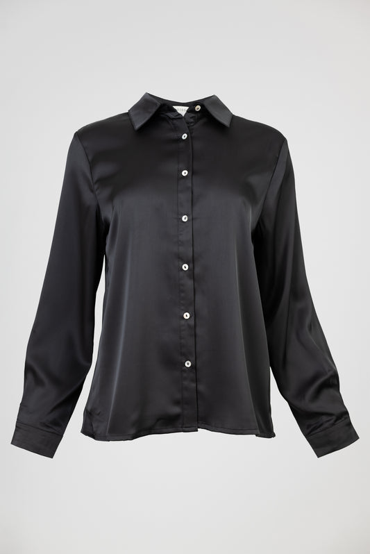 Дамска сатенена риза в черно – Black Satin Elegance