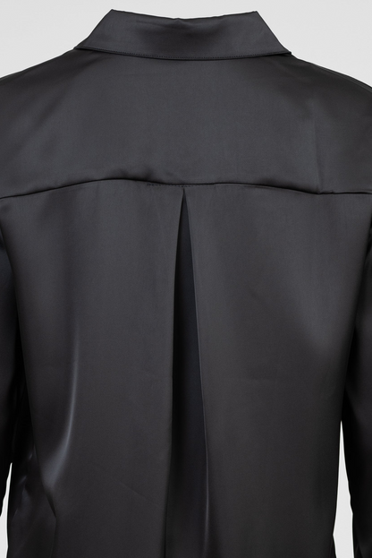 Дамска сатенена риза в черно – Black Satin Elegance