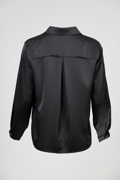 Дамска сатенена риза в черно – Black Satin Elegance