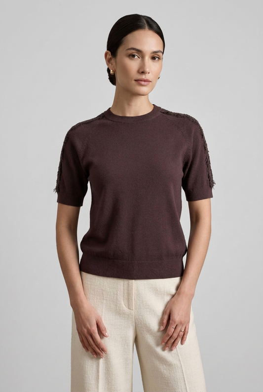 Дамска блуза фино плетиво с дантела на раменете – Cocoa Lace Knit
