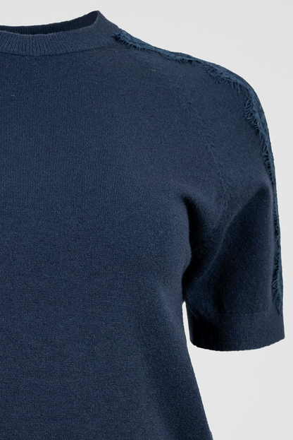 Дамска блуза фино плетиво с дантела на раменете – Navy Lace Knit