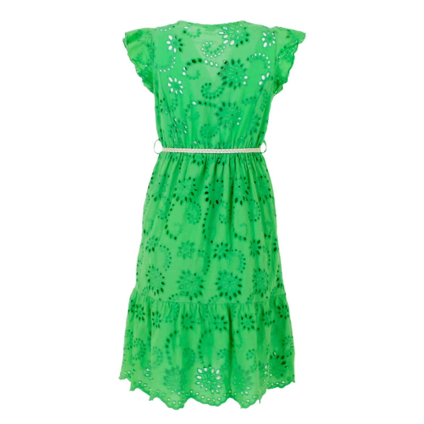 🏵️ Meadow Lace – Ефирна зелена рокля от памук