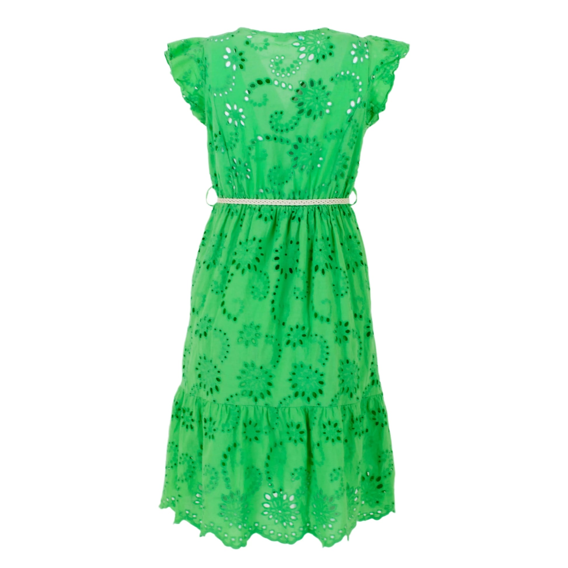 🏵️ Meadow Lace – Ефирна зелена рокля от памук