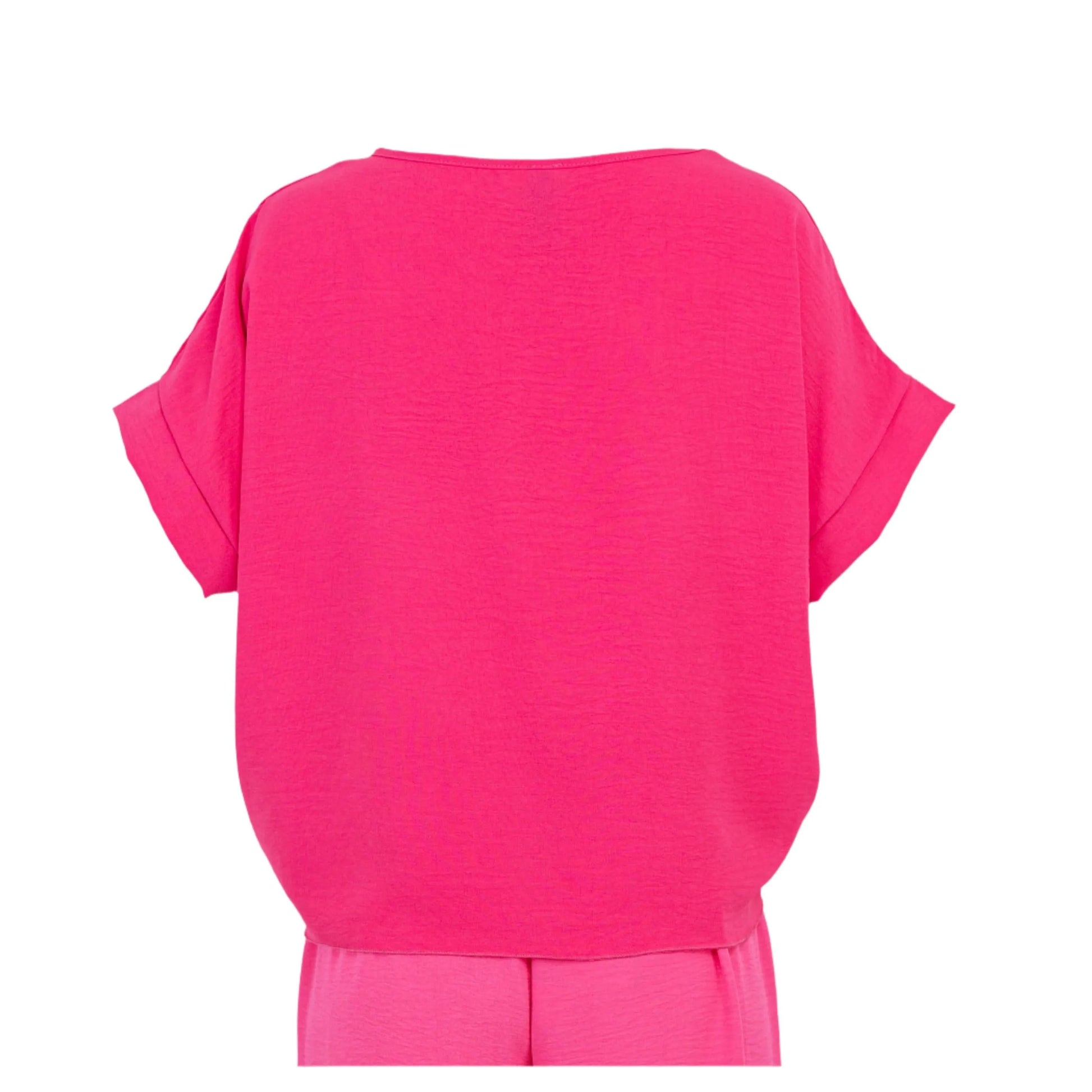 Дамска лятна блуза Fuchsia Whirl с връзка и boat деколте – 6sense.bg


