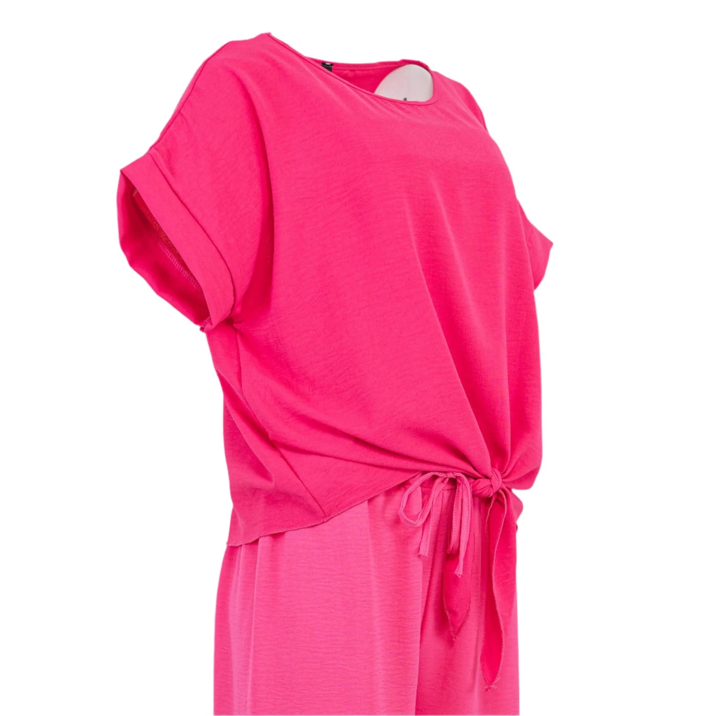 Дамска лятна блуза Fuchsia Whirl с връзка и boat деколте – 6sense.bg
