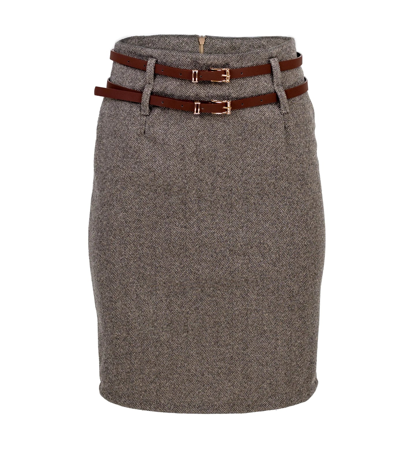 Къса пола тип молив с двоен колан - Alyna