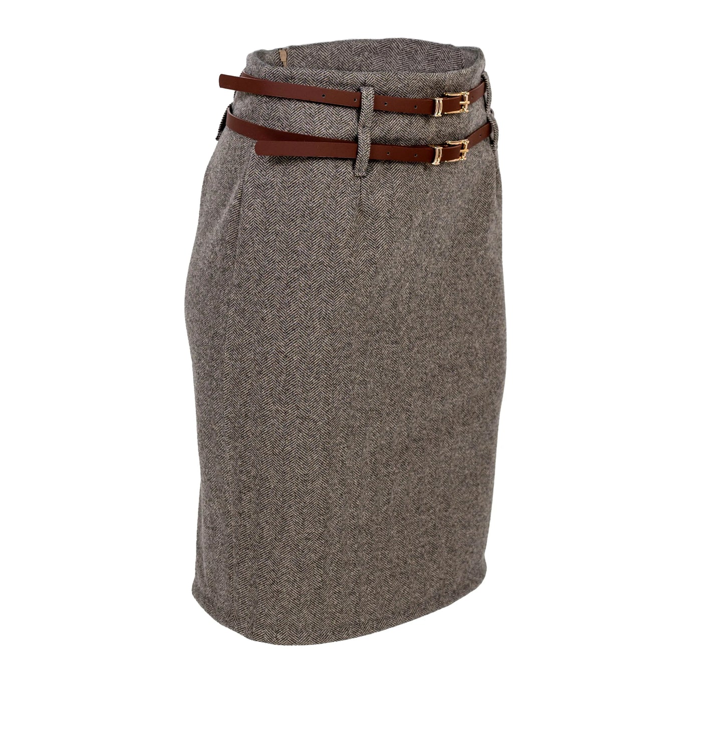 Къса пола тип молив с двоен колан - Alyna