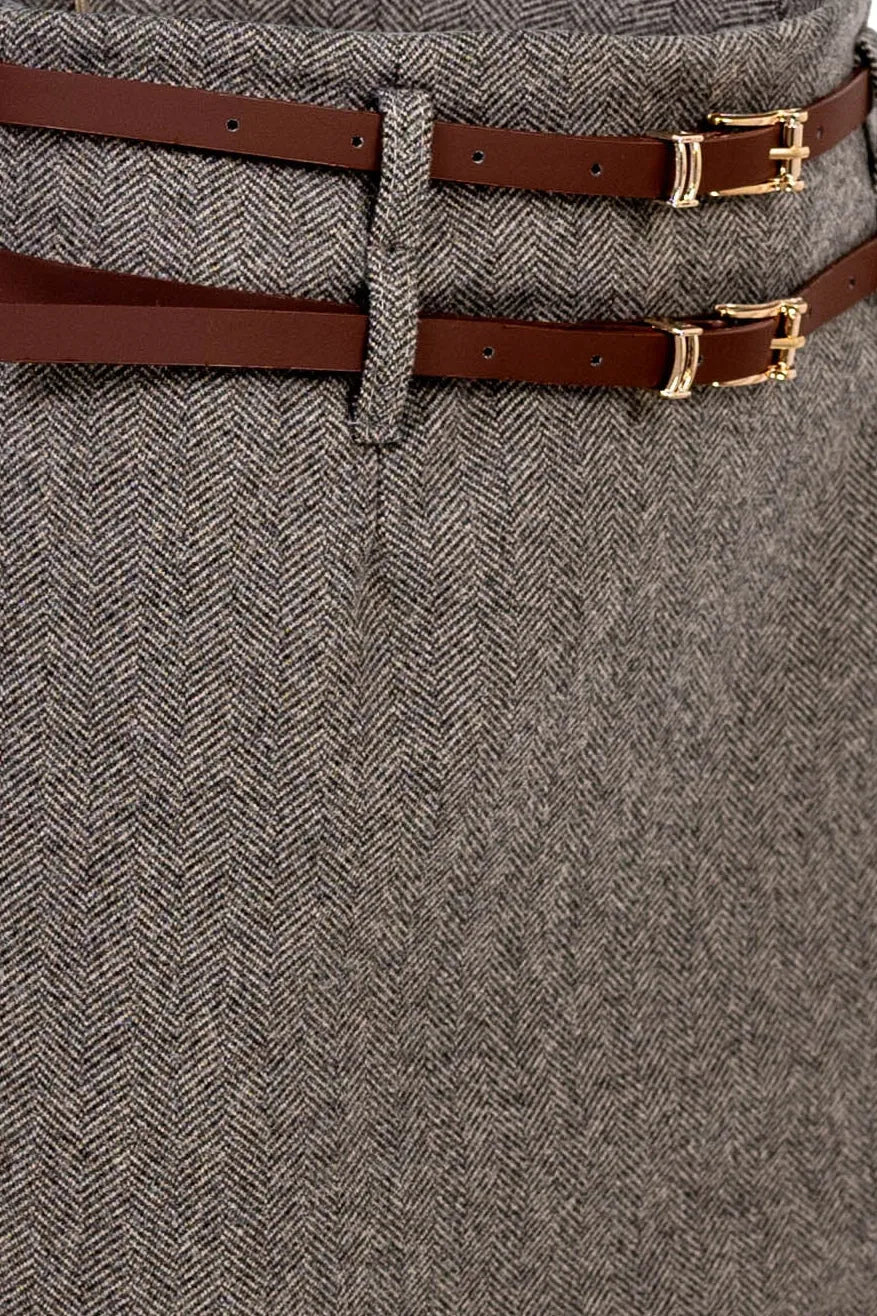 Къса пола тип молив с двоен колан - Alyna