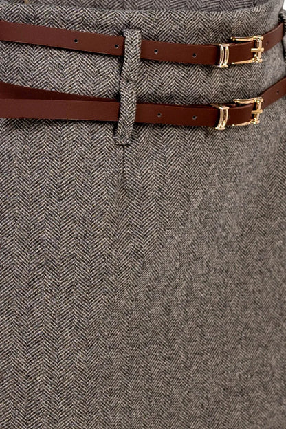 Къса пола тип молив с двоен колан - Alyna