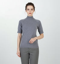 Фин пуловер с полу-поло яка и къс ръкав - Mono Chic