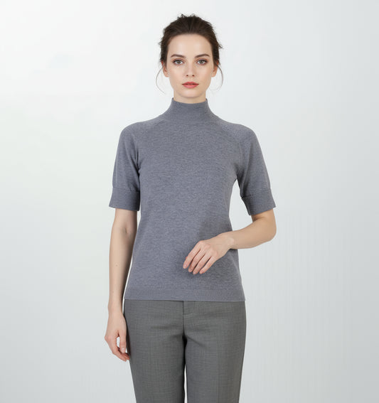 Фин пуловер с полу-поло яка и къс ръкав - Mono Chic