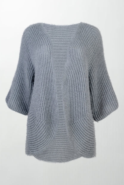 Пухкава плетена жилетка без закопчаване - Silver Pearl