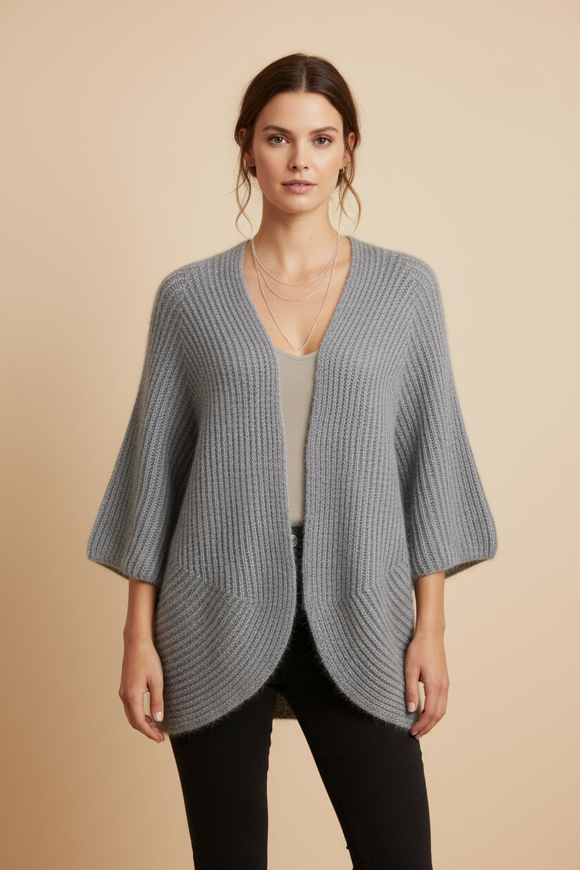 Пухкава плетена жилетка без закопчаване - Silver Pearl