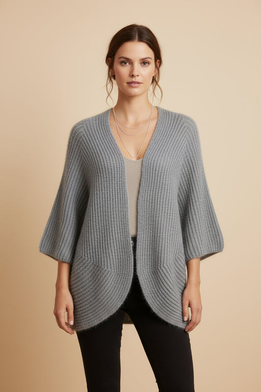 Пухкава плетена жилетка без закопчаване - Silver Pearl