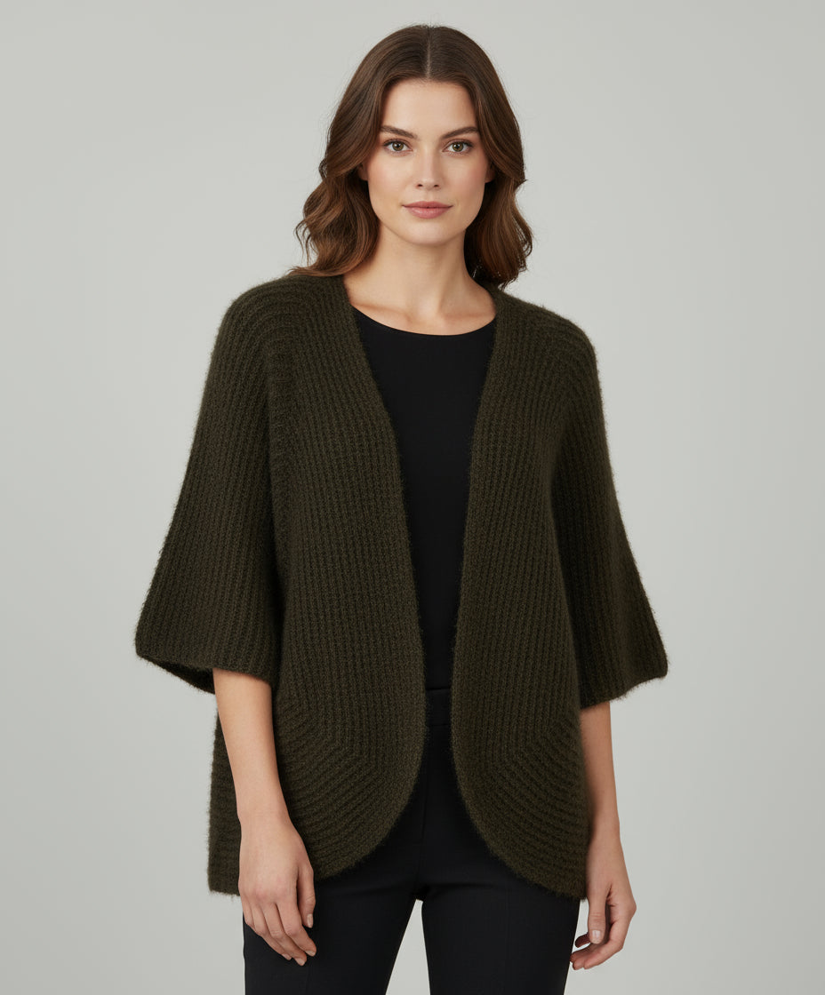 Пухкава плетена жилетка в цвят каки - Forest Cozy