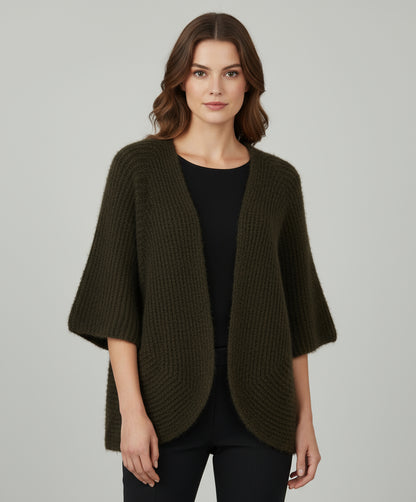 Пухкава плетена жилетка в цвят каки - Forest Cozy