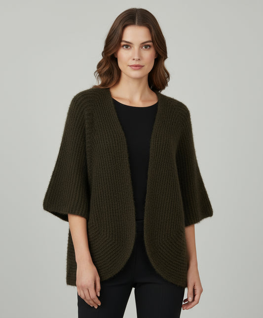 Пухкава плетена жилетка в цвят каки - Forest Cozy