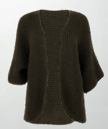 Пухкава плетена жилетка в цвят каки - Forest Cozy