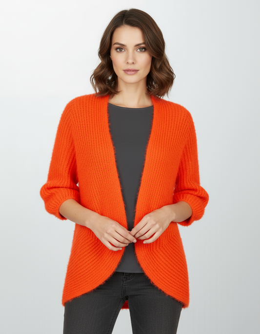 Дамска пухкава жилетка в ярко оранжево - Neon Cozy