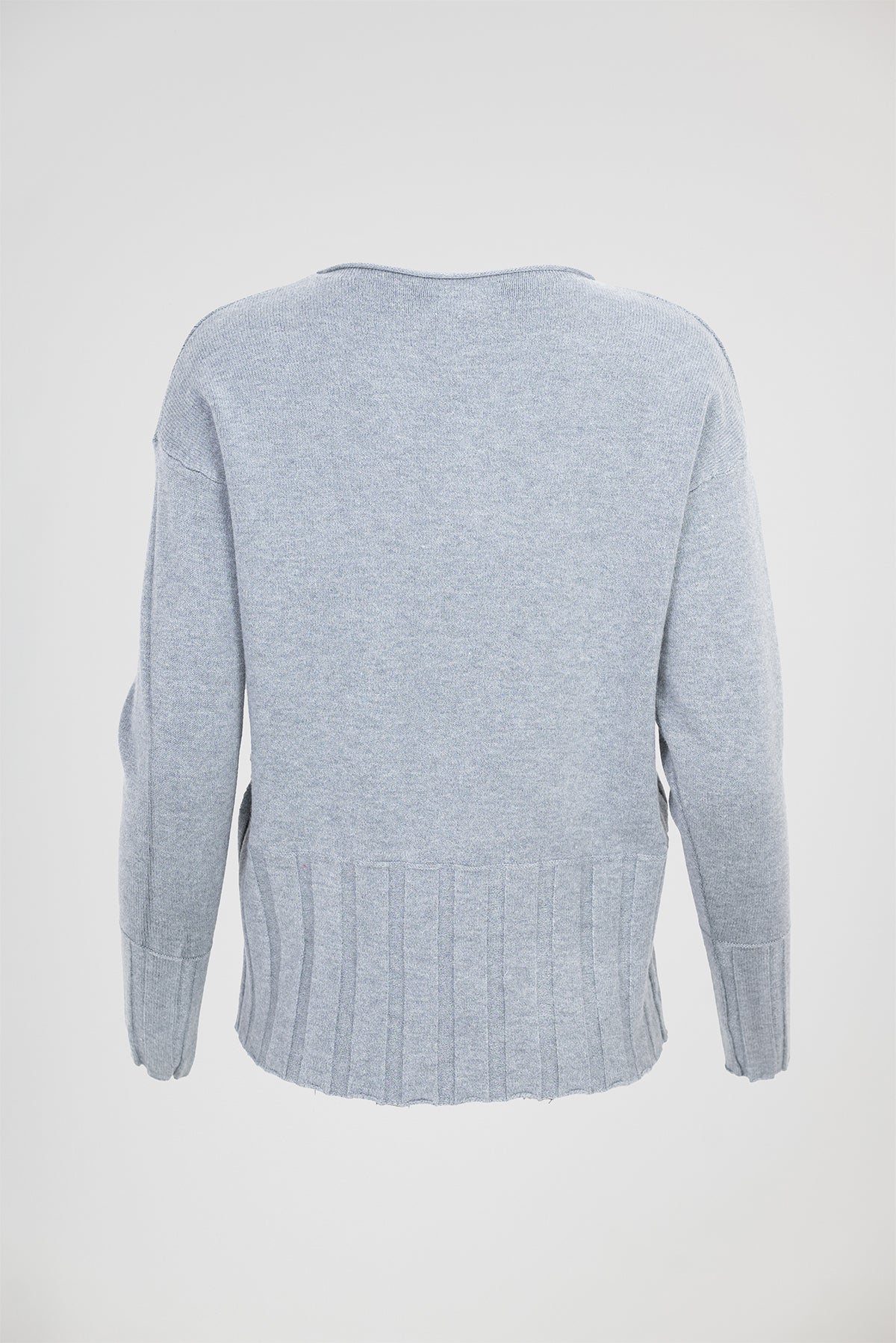 Дамски фин пуловер в светлосив меланж с рипсен подгъв - Soft Line