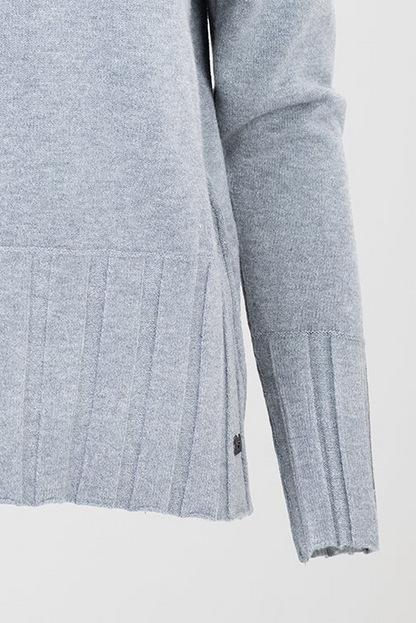 Дамски фин пуловер в светлосив меланж с рипсен подгъв - Soft Line