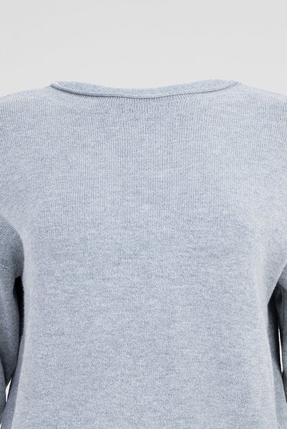 Дамски фин пуловер в светлосив меланж с рипсен подгъв - Soft Line