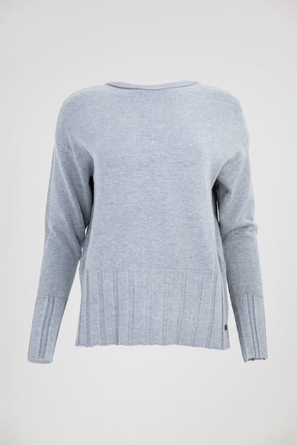 Дамски фин пуловер в светлосив меланж с рипсен подгъв - Soft Line