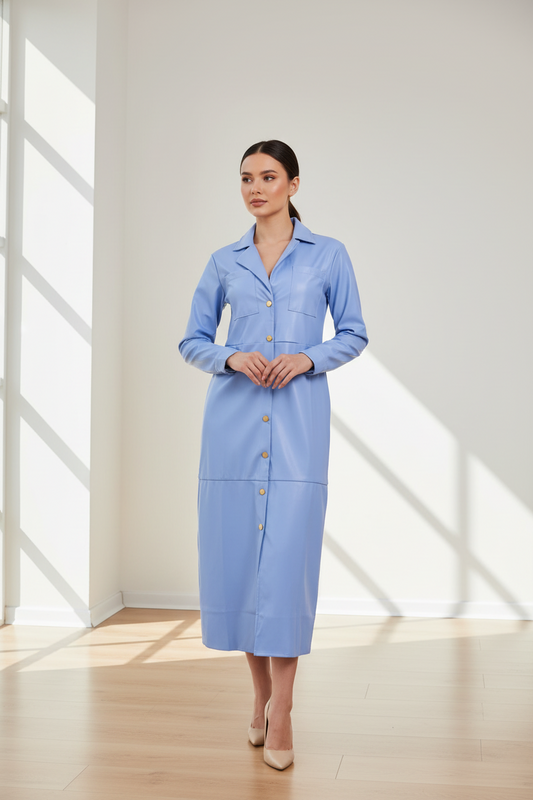 Дамска риза-рокля от еко кожа - Skyline Blue