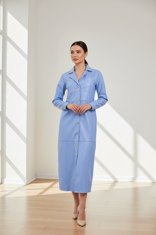 Дамска риза-рокля от еко кожа - Skyline Blue