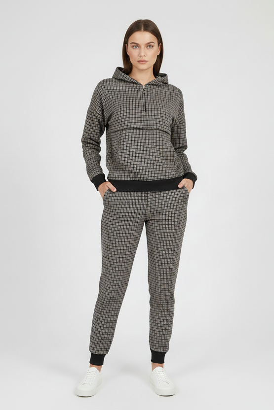 Дамски комплект Grid Comfort – горнище с качулка и панталон