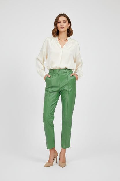 Дамски панталони от изкуствена кожа - Green Edge