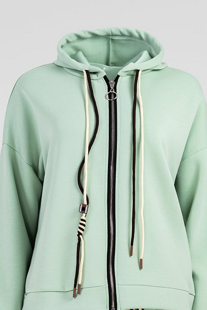 Дамски комплект мента със суичър и панталон  - Sunny Zip Set