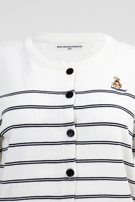 Дамска раирана жилетка с къс ръкав - Noir Riviera