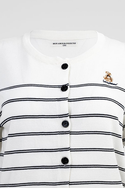 Дамска раирана жилетка с къс ръкав - Noir Riviera