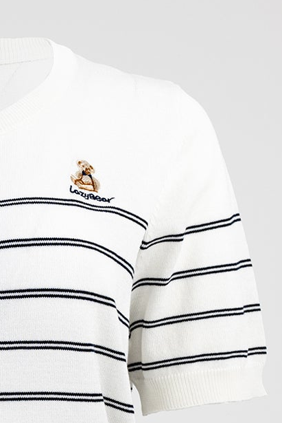 Дамска раирана жилетка с къс ръкав - Noir Riviera