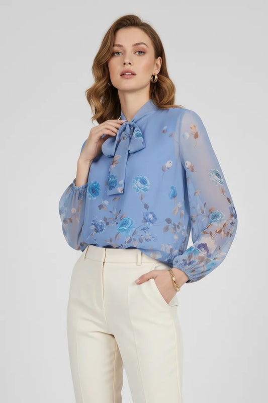 Дамска ефирна блуза с панделка - Soft Sky