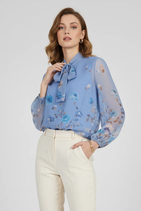 Дамска ефирна блуза с панделка - Soft Sky