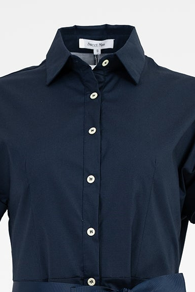 Дълга риза рокля в тъмносиньо с колан - Navy Bloom