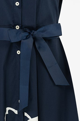 Дълга риза рокля в тъмносиньо с колан - Navy Bloom