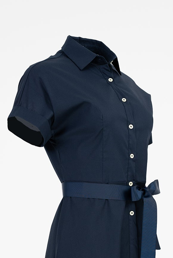 Дълга риза рокля в тъмносиньо с колан - Navy Bloom