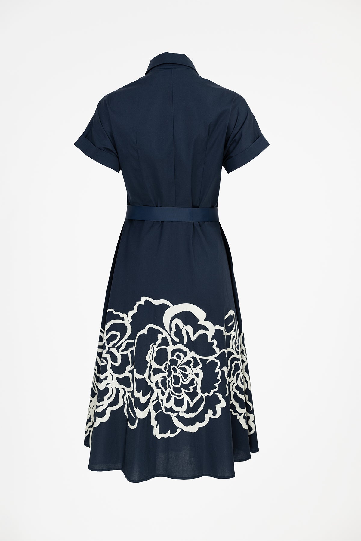 Дълга риза рокля в тъмносиньо с колан - Navy Bloom